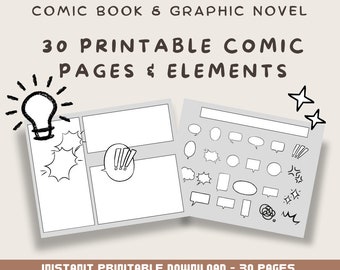 30 Printable Comic Book and Graphic Novel Pages- Great for Teachers, Young Artists, Libraries, etc