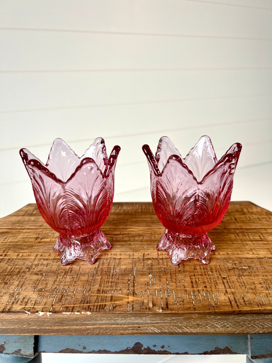 Vintage Pair of Fenton Pink Glass Candlestick Holders Etsy