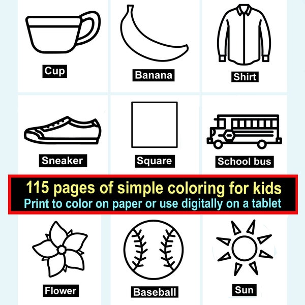 Easy coloring pages for kids everyday objects coloring for kids summer camp activity after school activity for young children