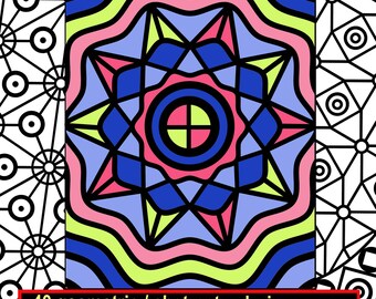 Páginas para colorear abstractas geométricas relajantes, digitales e imprimibles, actividad de mindfulness para desestresarse para adultos (40 páginas)