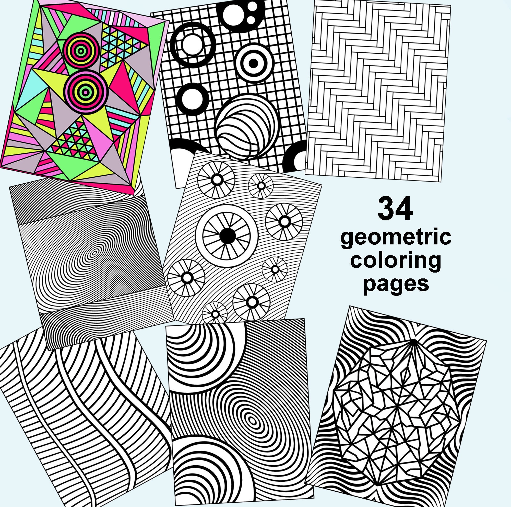 Relaxing Geometric Coloring Pages Digital and Printable Mindfulness