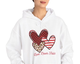 Sudadera cristiana, El amor nunca falla sudadera con capucha del versículo bíblico, regalo para ella