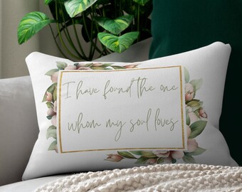 Almohada del versículo bíblico, he encontrado a quien mi alma ama almohada de lanzamiento lumbar decorativa personalizada, regalo cristiano