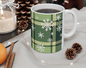 Festive Plaid Christmas Coffee Mug Winter Coffee Cup Holiday Gift Cozy Drinkware Christmas Mug with Snowflake Christmas Coffee Cup