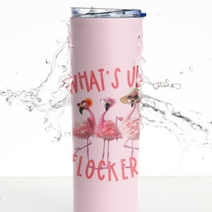 Gobelet flamant rose - gobelet skinny d'été, gobelet troupeau, tasse personnalisée faite main, cadeau merch flamant rose