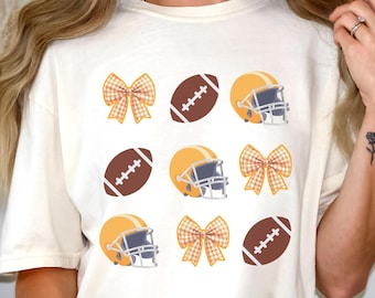 Camiseta feminina do Tennessee Volunteers, com estampa xadrez vichy laranja e branca, ideal para o dia do jogo dos Vols e para torcer pelo time da Universidade do Tennessee.