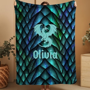 Personalized Dragon Scale Velveteen Plush Blanket, Cozy Home Mystical Decor, Perfect Gift for Kids, Fantasy Lover, Unique Throw