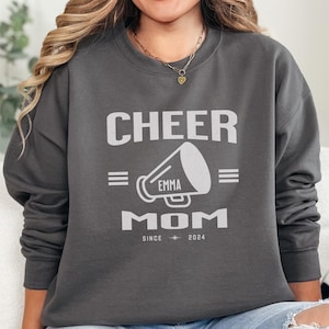 Cheer Mom Personalized Crewneck Sweatshirt, Cheerleader Mom Gift, Customized Megaphone, Year Established, Cheerleading Fan Apparel