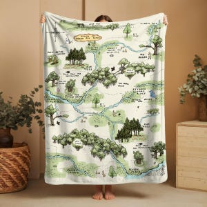 Cobertor de madeira vintage do Ursinho Pooh, 100 Acres, manta bege neutra, cobertor para bebês, decoração boho para quarto de bebê, presente de chá de bebê, mapa de fantasia