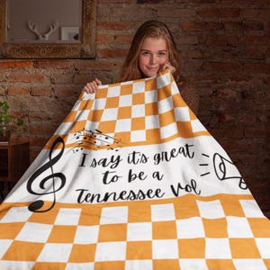 Tennessee Volunteers Blanket, Orange and White Checkerboard Velveteen Throw, UT Vols Gameday Song Lyric Blanket, College Football Fan Gift