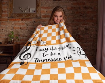 Tennessee Volunteers Blanket, Orange and White Checkerboard Velveteen Throw, UT Vols Gameday Song Lyric Blanket, College Football Fan Gift