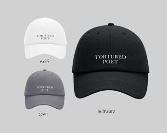 Gorra "Tortured Poet" - Taylor - gris oscuro, negro, blanco - gorra de béisbol - TheSwiftShopDE - Tour Outfit - Switft - Departamento de regalos