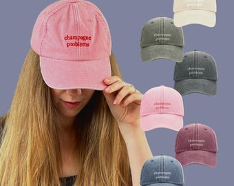 Cap "Champagne Problems" - Washed Dad Cap - Taylor - Light Blue, Green, Pink, Grey, Pink, Red, Beige - Low Profile - Curated by Karma - Merch