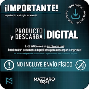 Peut inclure: Annonce de produit num&eacute;rique avec le texte "&iexcl;IMPORTANTE!" et "PRODUCTO y DESCARGA DIGITAL." L'image comprend le texte "NO INCLUYE ENV&Iacute;O F&Iacute;SICO" et "This article is a digital file. You will receive a digital document ready to download and print!"
