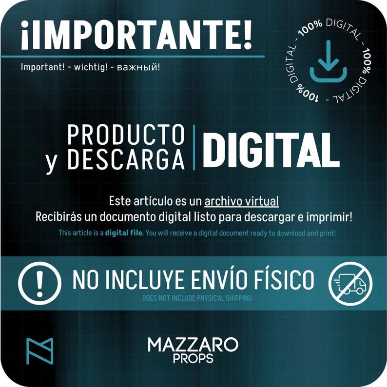 Peut inclure: Annonce de produit num&eacute;rique avec le texte "&iexcl;IMPORTANTE!" et "PRODUCTO y DESCARGA DIGITAL." L'image comprend le texte "NO INCLUYE ENV&Iacute;O F&Iacute;SICO" et "This article is a digital file. You will receive a digital document ready to download and print!"