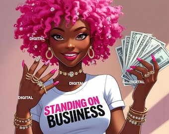 Black woman with an afro. Standing On Business Two PNG files, Instant Digital Download for making art, crafts, tumblers, and shirts.