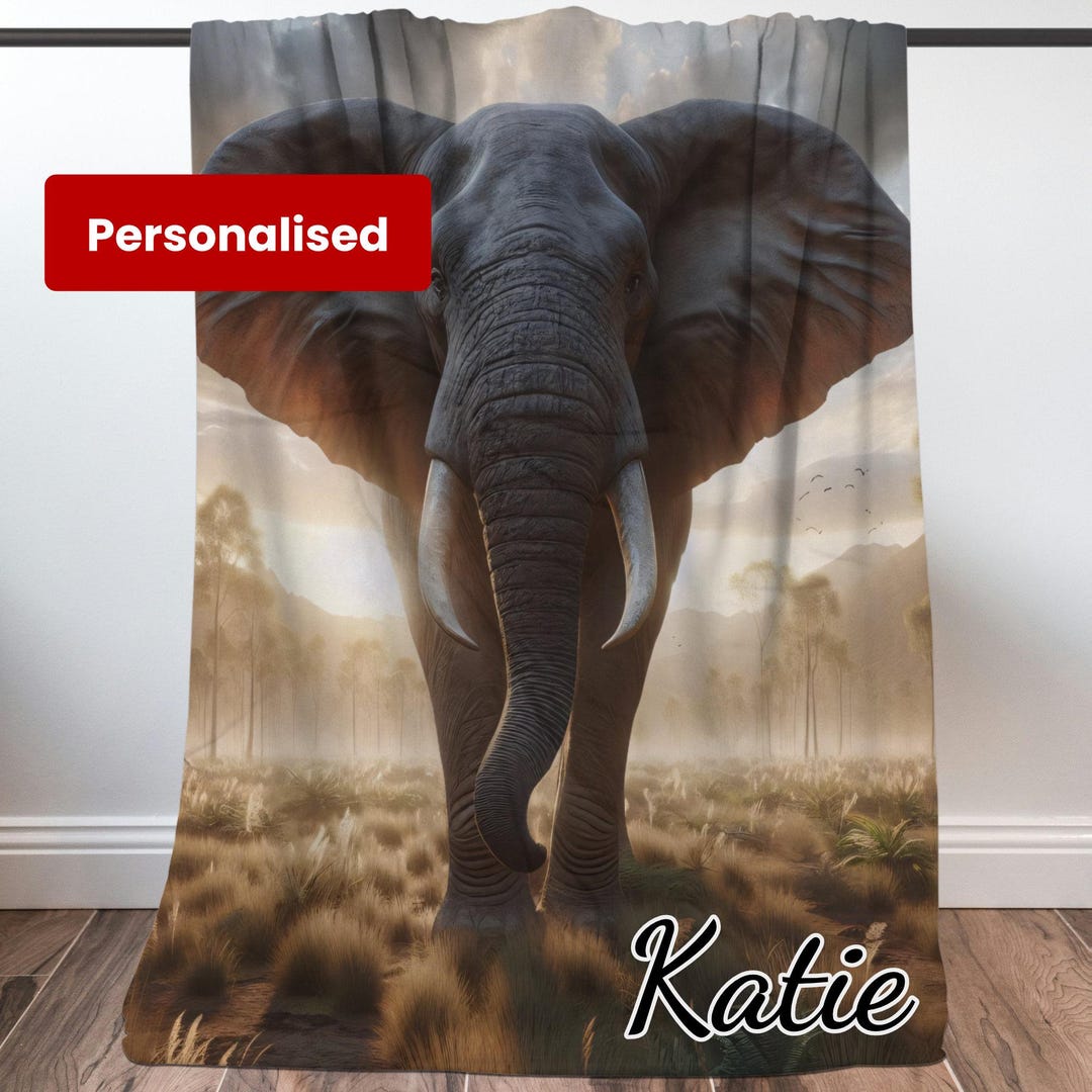 Thai Golden Elephant Print Hooded Blanket