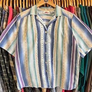 Vintage 80’s Funky Patterned Feminine Cut Collared Shirt- Sz Women’s Lg