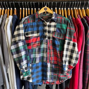 Vintage 90’s Eddie Bauer Patchwork Style Flannel Overshirt- Sz Women's Med