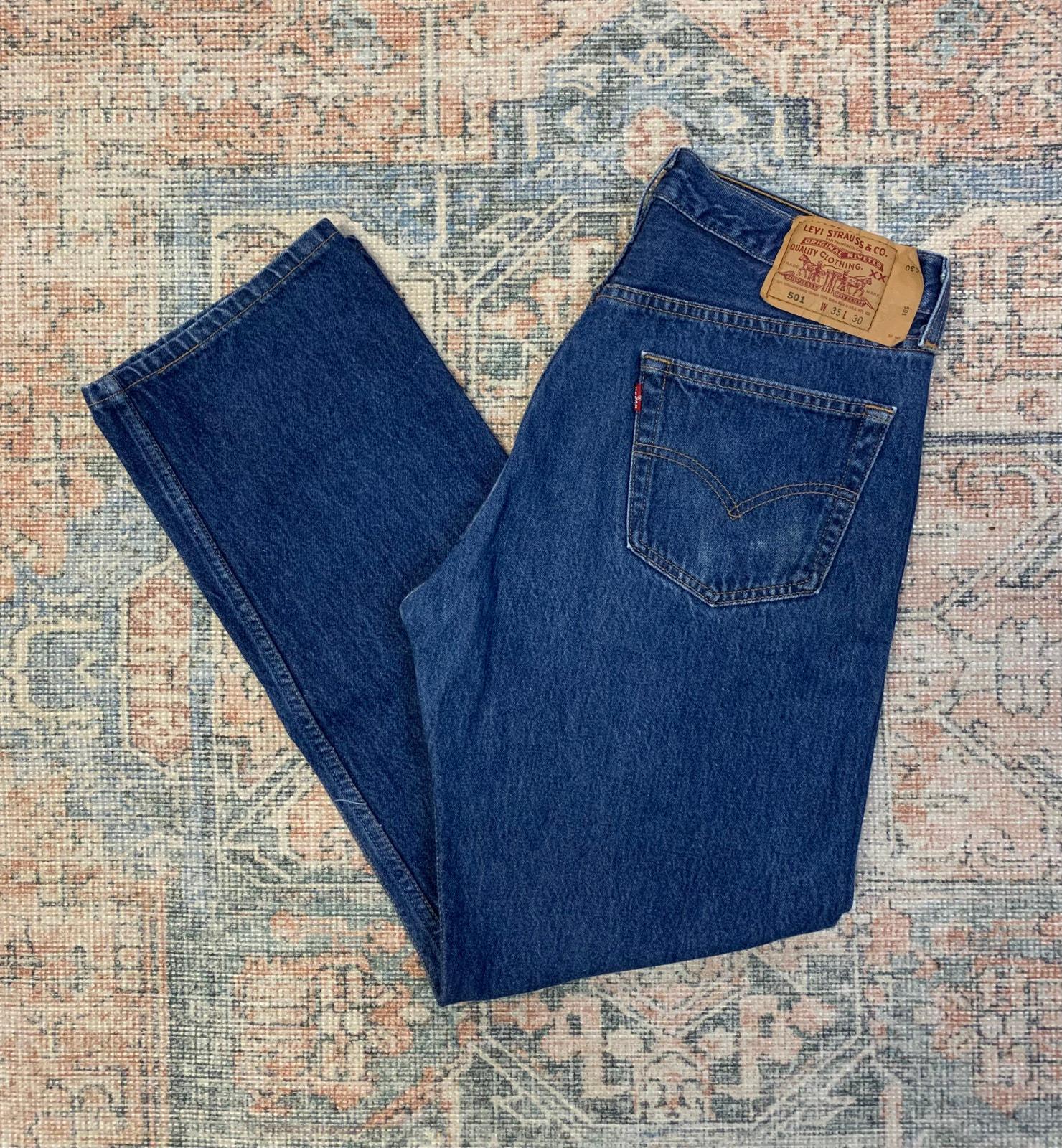 34x30 Vintage 90's Levis 501 USA Made Straight Leg Dark Wash Jeans