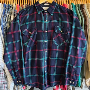 Vintage 80’s Acrylic Flannel Button Down Overshirt- Sz XL