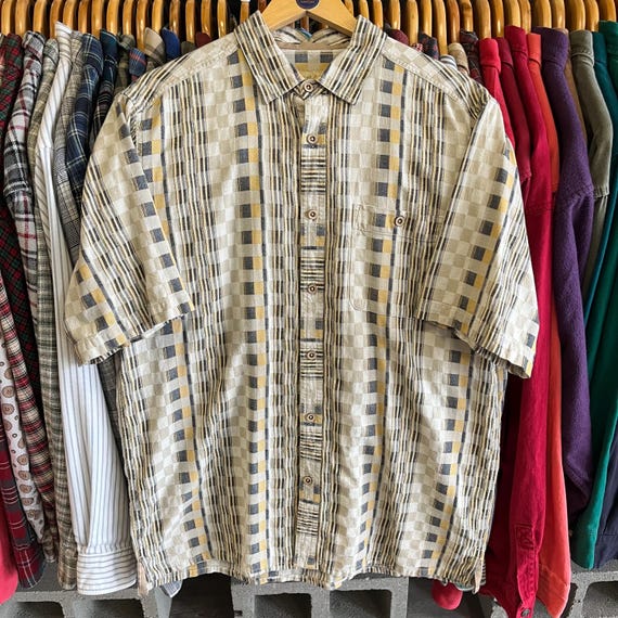 Vintage 90’s Funky Patterned Collared Button Up S… - image 1