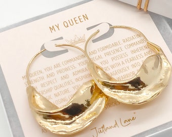 Fulani Earrings Gold or Silver Hoops Medium African Wavy Hoops Fortune Cookie Trendy Big Gold Earrings