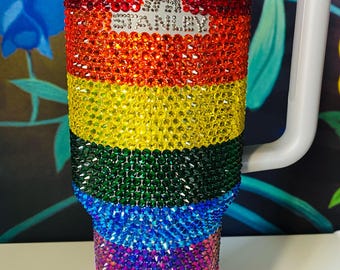 40oz Rainbow Bedazzled Stanley 40oz Tumbler Blinged Out Stanley Glitter Swarovski Rhinestone Crystals
