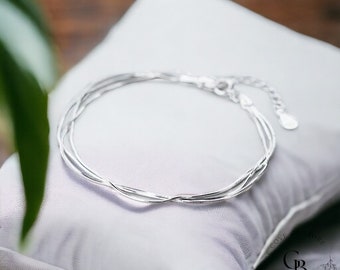 925 Silver Korean Style Adjustable Layering Bracelet, Elegant Womens Silver Bracelet, High-End Sterling Silver Bracelet, Gift For Her.