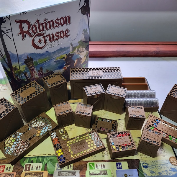 Robinson Crusoe board game collector’s edition all in and sleeved 3d printed insert 2024