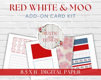 Red, White, & Moo Digital Card Making Kit, Digital Download, Printable Paper