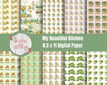 My Beautiful Kitchen Digital Paper Bundle, Printable Paper, Digital Download
