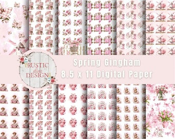 Spring Gingham Digital Paper Bundle, Digital Download, Printable Paper