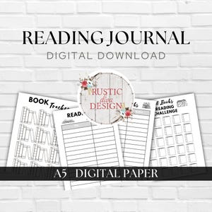 Pacchetto di diario di lettura formato carta A5, download digitale, carta stampabile, pianificatore di lettura