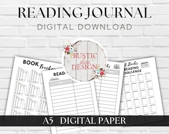 A5 Paper Size Reading Journal Bundle, Digital Download, Printable Paper, Reading Planner