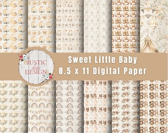 Sweet Little Baby Digital Paper Bundle, Digital Download, Printable Paper