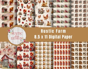 Rustic Farm Digital Paper Bundle, Digital Download, Printable Paper, Printable Scrapbook Paper
