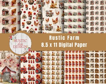 Rustic Farm Digital Paper Bundle, Digital Download, Printable Paper, Printable Scrapbook Paper