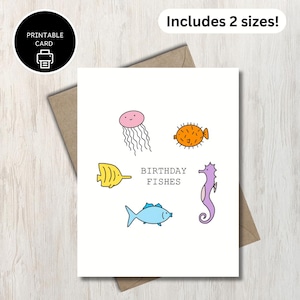 Poissons d'anniversaire - carte d'anniversaire poisson imprimable - carte de joyeux anniversaire - carte imprimable - carte sur le thème de l'océan - jolie carte d'anniversaire