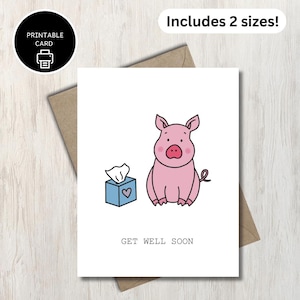 Carte de rétablissement - carte de voeux de porc - carte de bien-être bientôt - carte d'encouragement - carte de voeux imprimable - vœux de rétablissement