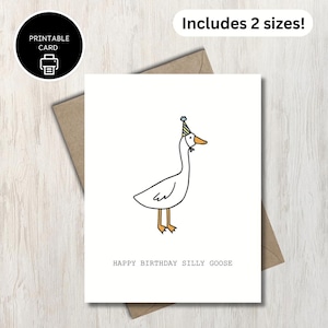 Joyeux anniversaire Silly Goose - carte d'anniversaire drôle d'oie - carte imprimable en téléchargement numérique - pour ami frère et sœur enfant nièce neveu fils fille