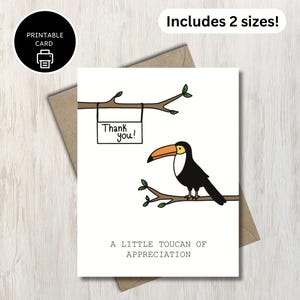 Ein kleiner Tukan der Wertschätzung - Druckbare Dankbarkeitskarte mit Tukan-Thema Karte - Tukan Vogel Wortspiel Grußkarte - süße Dankbarkeitskarte