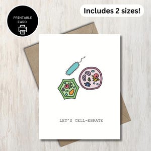 Vamos Cell-ebrate - Cartão de aniversário de biologia - Cartão de aniversário para impressão - Cartão de aniversário engraçado - Cartão de aniversário digital - Cartão de trocadilho de biologia