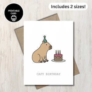 Anniversaire Capy - carte d'anniversaire Capybara imprimable - carte de voeux mignon jeu de mots - chapeau de fête - gâteau - carte drôle pour ami frère et sœur cousin enfant