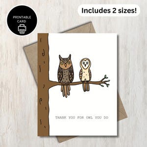 Merci pour hibou que vous faites - carte de remerciement - carte de voeux imprimable - carte d'appréciation - conception de hibou - pour un ami enseignant collègue
