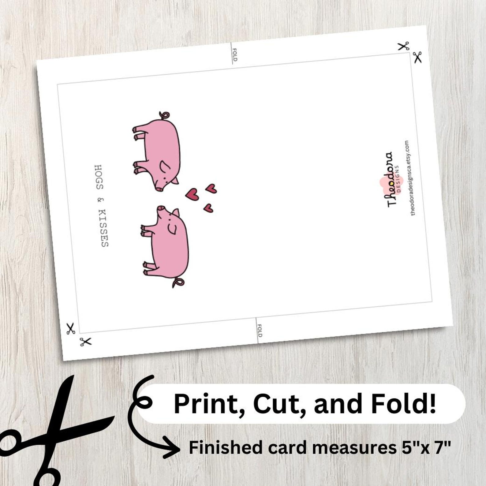 Hogs and Kisses - Printable Pig Themed Card - Get Well Soon, Valentine ...