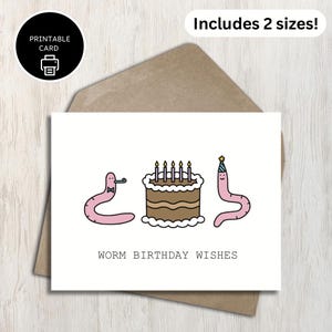 Wurm Geburtstagswünsche - süße druckbare Geburtstagskarte - Würmer in Partyhüten - für Garten Natur Tierliebhaber Kinder Sibling Freund - Wortspiel Karte