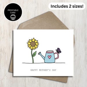 Muttertagskarte - druckbare Grußkarte für Mama Mama Nana Oma Tante - Sonnenblume und Gießkanne - Süßes Blumen- und Gartenthema