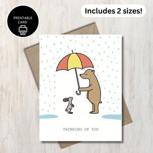 Carte de sympathie - carte imprimable - pensée de vous - message de sympathie - message de condoléances - carte de voeux animal - ours et pluie
