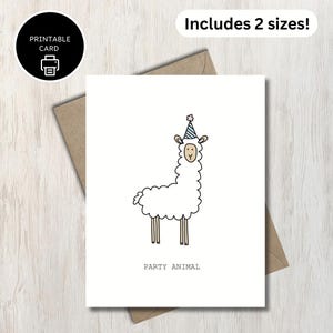 Party Animal - imprimable - carte d'anniversaire de lama - carte drôle mignon animal de ferme - téléchargement numérique - pour amie soeur maman tante amoureuse des animaux